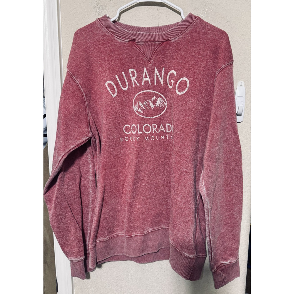 Durango‎ Colorado Sweatshirt Size XL Faded Red Rocky Mountains Travel souvenir